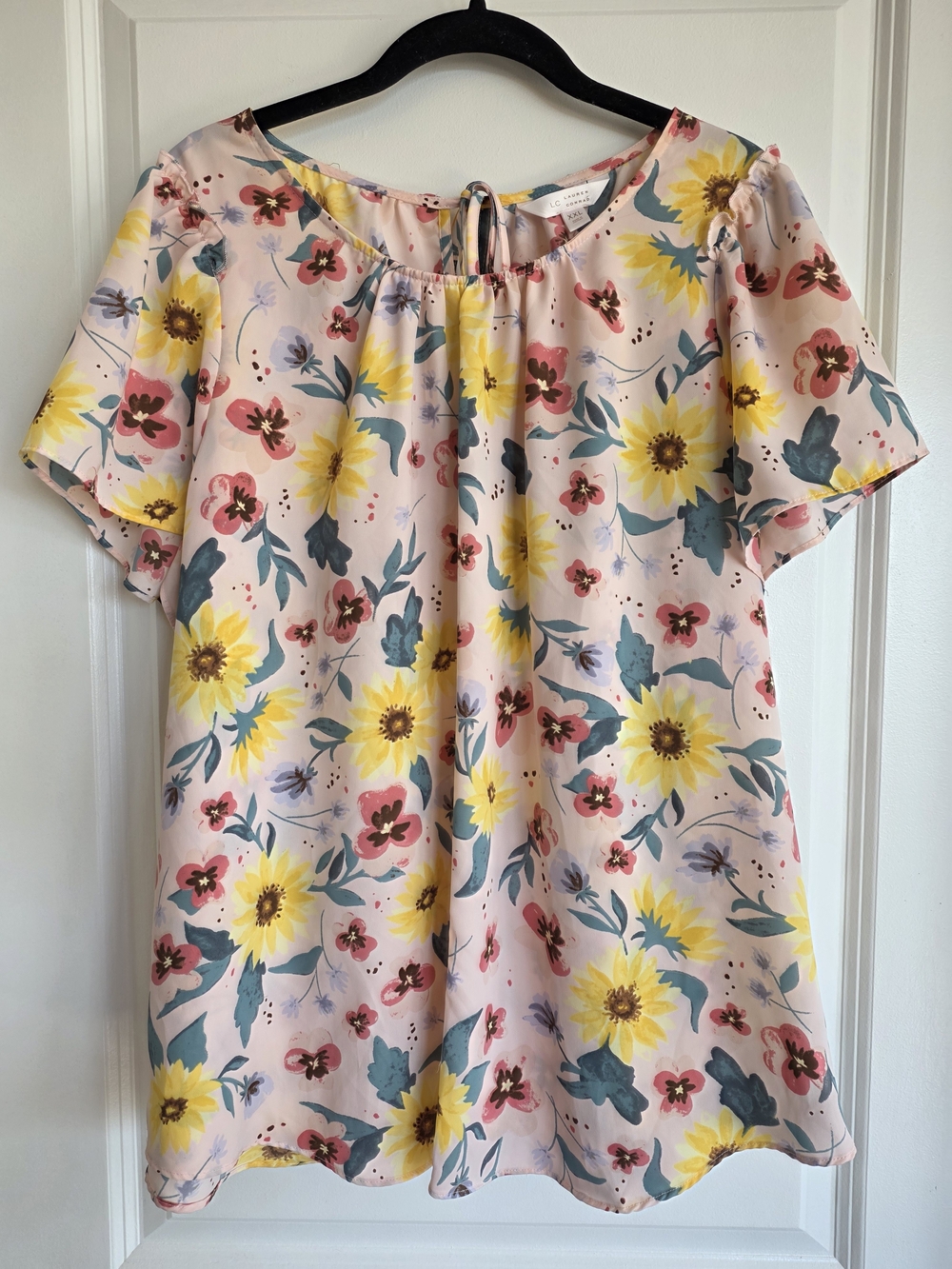 LC Lauren Conrad Pink Floral Short-Sleeve Peasant Blouse
